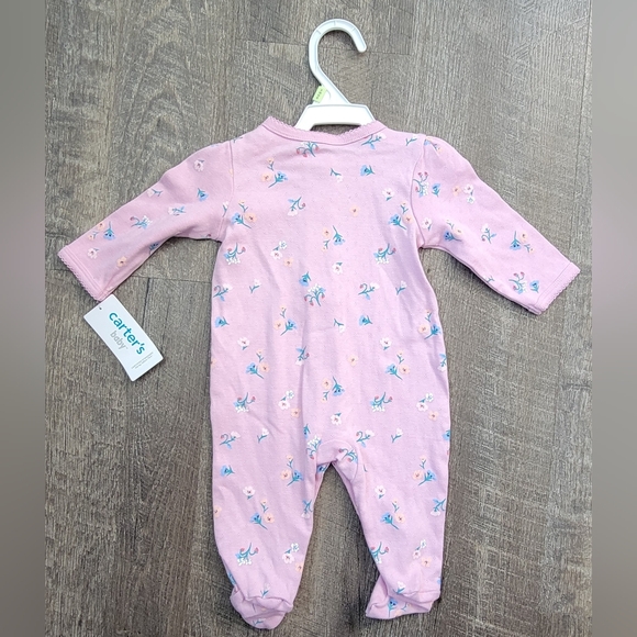 Carter's Baby Footted Onesie 3M Lilac Floral Long Sleeves 100% Cotton Bows - Picture 2 of 8